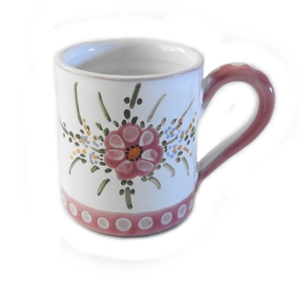 French Hand Made and Hand Painted Ceramic Demitasse Cup Signed Flower Design